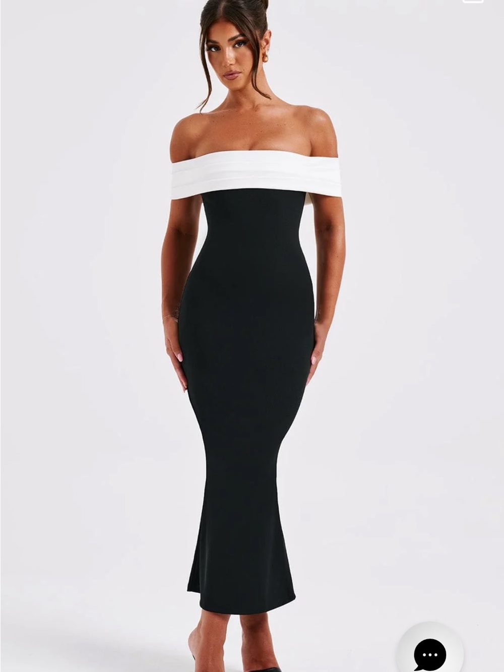 Babyboo Black White Off Shoulder Maxi Dress Bodycon XS